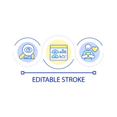 Customer behavior analysis loop concept icon. Data research and survey. Clients demand improvement abstract idea thin line illustration. Isolated outline drawing. Editable stroke. Arial font used