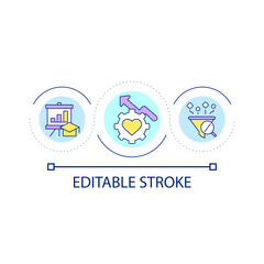 Data collection and analysis loop concept icon. Increased quality of poll answers. Educational process abstract idea thin line illustration. Isolated outline drawing. Editable stroke. Arial font used