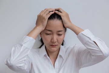 sad serious illness woman.depressed emotion panic attacks alone sick people fear stressful...