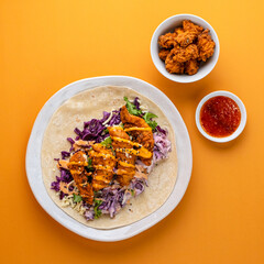 Fried Chicken Wrap Food Photography Editorial Yellow Backdrop