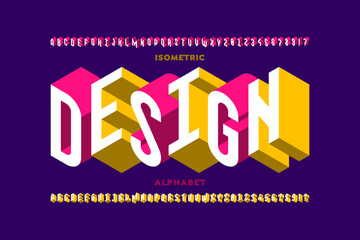 Isometric design font, alphabet letters and numbers vector illustration