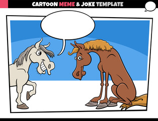 cartoon meme template with speech bubble and comic horses