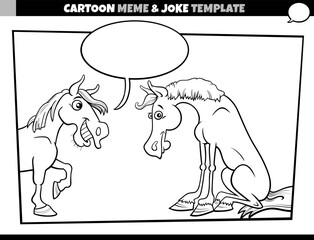 cartoon meme template with speech bubble and comic horses