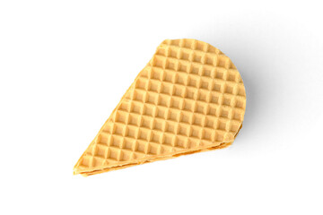 Slice of waffle cake with cooked sweetened condensed milk isolated on white background.