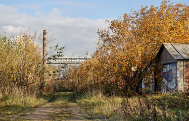 Photo of an autumn landscape on industrial area Kanonersky Island, St. Petersburg