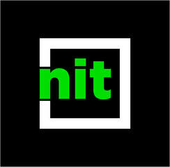 Green nit company name initial letters monogram. nit BRAND ICON in white frame on black background - obrazy, fototapety, plakaty
