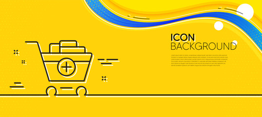Plakat Add to Shopping cart line icon. Abstract yellow background. Online buying sign. Supermarket basket symbol. Minimal add products line icon. Wave banner concept. Vector