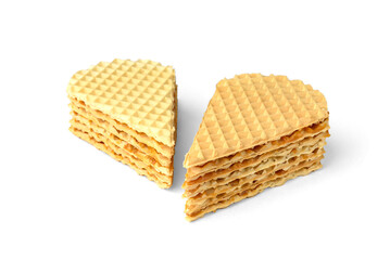 Slice of waffle cake with cooked sweetened condensed milk isolated on white background.