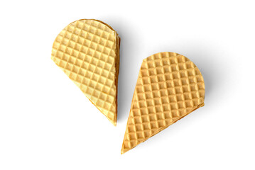 Slice of waffle cake with cooked sweetened condensed milk isolated on white background.