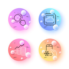 Cloud computing, Seo target and Refrigerator app minimal line icons. 3d spheres or balls buttons. Growth chart icons. For web, application, printing. Vector