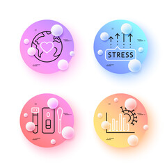 Covid test, Coronavirus statistics and Stress grows minimal line icons. 3d spheres or balls buttons. Donation icons. For web, application, printing. Vector