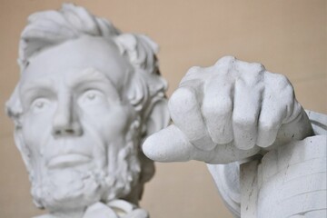 Close up of marble statue of Abraham Lincoln in the Lincoln Memorial, Washington, DC
