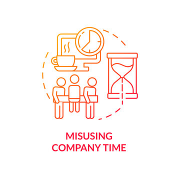 Misusing company time red gradient concept icon. Unethical behavior abstract idea thin line illustration. Time theft. Decreased productivity. Isolated outline drawing. Myriad Pro-Bold font used