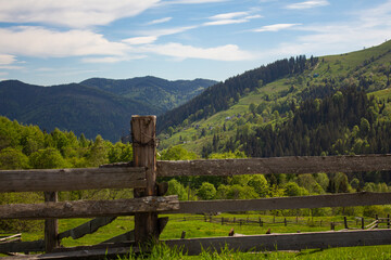 Fototapeta na wymiar Wooden fence in the Carpathian mountains