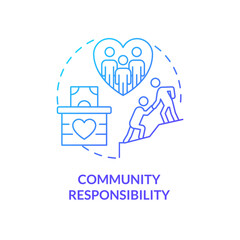 Community responsibility blue gradient concept icon. Type of CSR abstract idea thin line illustration. Positive work environment. Commitment. Isolated outline drawing. Myriad Pro-Bold font used