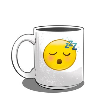 Schlaf Smiley Emoticon Tasse / Zeichnung bzw. Illustration passend zu den Themen Homeoffice, Business, Schlafroutine, Gesundheit, Müdigkeit, Schlaf, Erholung, Socialmedia, Träumen
