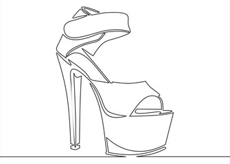 Continuous line drawing of women's high heel shoes.