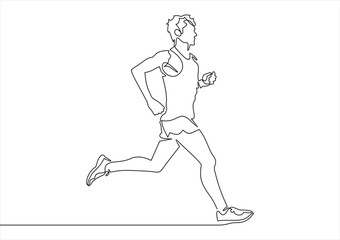 Fototapeta na wymiar Continuous line drawing of running man. Vector illustration.