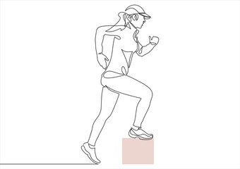 Continuous line drawing. Sport running woman on white background. Vector illustration