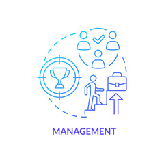 Management blue gradient concept icon. Factor that affect workplace culture abstract idea thin line illustration. Career growth progress. Isolated outline drawing. Myriad Pro-Bold font used