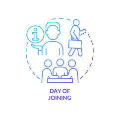 Day of joining blue gradient concept icon. Comfortable adaptation. Interview. Onboarding process abstract idea thin line illustration. Isolated outline drawing. Myriad Pro-Bold font used