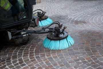 Closeup of cleaning machine in the street