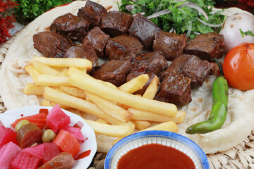 Middle Eastern Arabian Roasted Lamb Mutton Recipe with Potato Fries