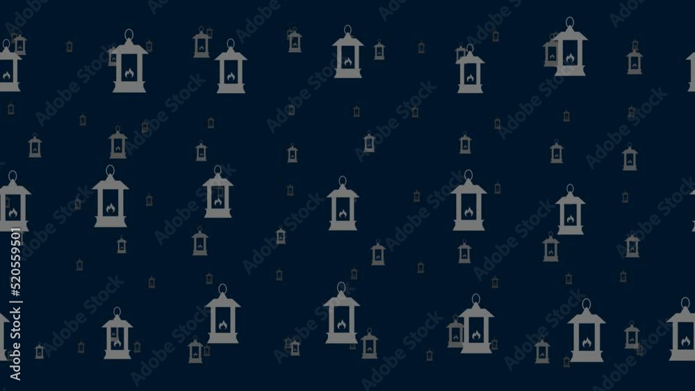 Poster christmas lanterns float horizontally from left to right. parallax fly effect. floating symbols are 