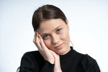 Happy Young woman with attitude wearing black on white Background,