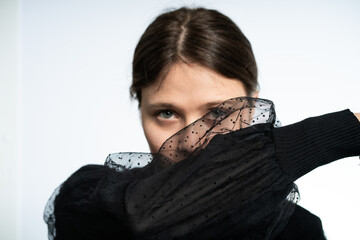 Beautiful Woman Wearing black, shot on white background