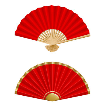 Isolated chinese fans illustration. red folding fans for chinese new year and mid autumn festival decorations