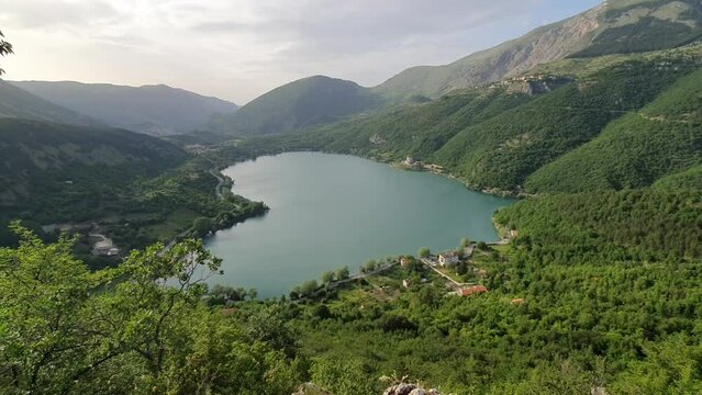 Beautiful shot of Scanno heart-shaped lake in the Apennines mountains