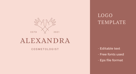 Outline emblem of crossed hands with lotus line style