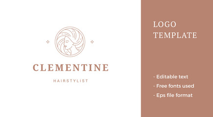 Female portrait logo emblem design template vector illustration in minimal line art style