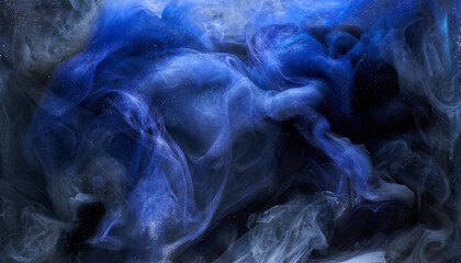 Liquid fluid art abstract background. Blue acrylic paint underwater, galactic smoke ocean © amixstudio