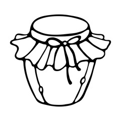 Jar of jam outline doodle Vector illustration isolated on white background. Coloring page for kids