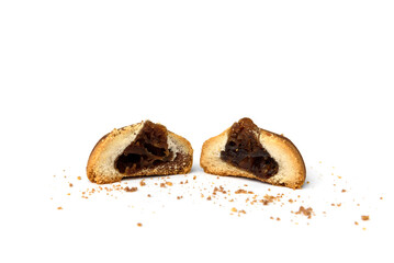 Shortbread cookies with jam isolated on white background.