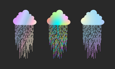 Clouds with rain. T-shirt print. Set of 3 cloud.