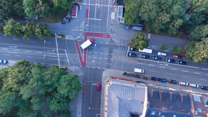 Top view of traffic on an European street in the city of Munich