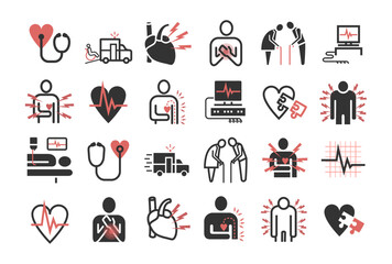 Myocardial infarction line icon. Symptoms, Treatment. Vector signs
