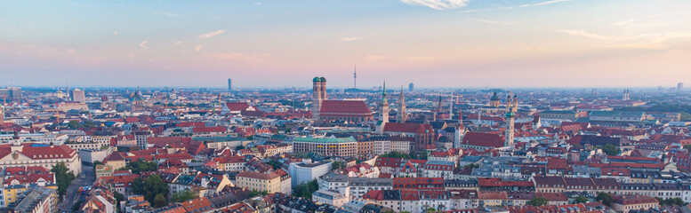 Fototapeta premium Munich panoramic aerial view of the city centre at sunrise