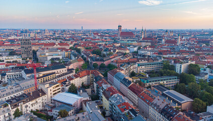 Fototapeta na wymiar Munich city centre aerial top view on early morning