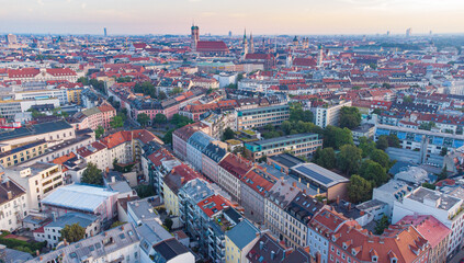 Fototapeta premium Early morning aerial bird view of Munich
