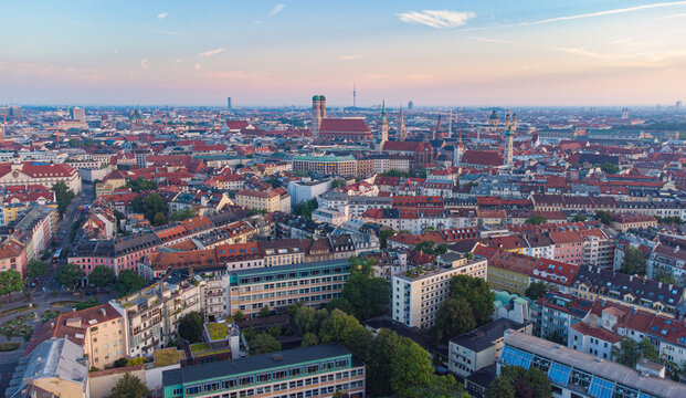 Munich City Centre Aerial Top View On Early Morning