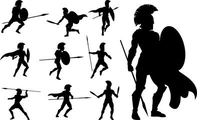 Obraz premium Spartan Silhouette Gladiator Trojan Warrior Set