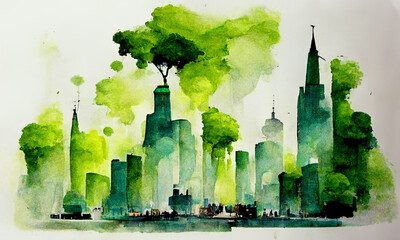 green city concept, watercolour illustration, digital art - 520567918