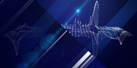 Abstract background virtual grid from white lines and dot on dark blue.  Presentation concept of  wireframe big data algorithms. Banner for business, science and technology.