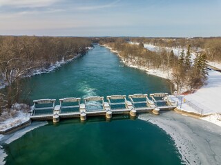 Beautiful view of Dam in upstate New York in wintertime