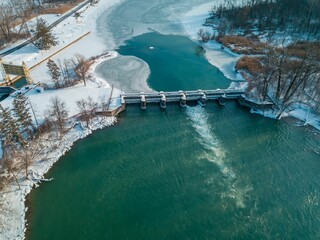 Beautiful view of Dam in upstate New York in wintertime