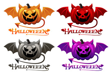 Isolated devil halloween pumpkins with wings
